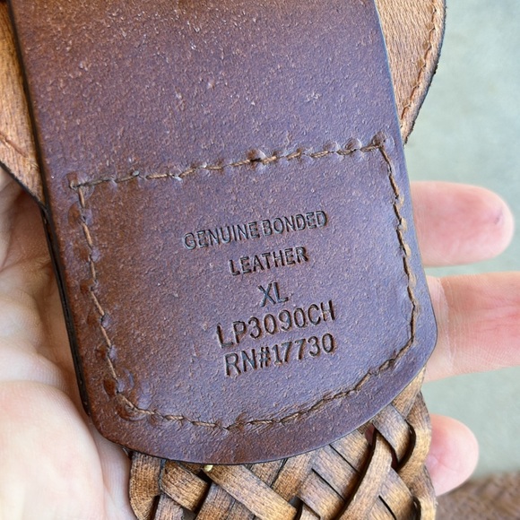 Brown Bonded Leather Braided Woven Wide Belt, XL - Picture 5 of 8